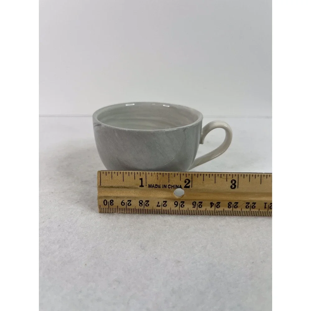 Ciroa Marbled Demitasse  2 Espresso Cups and Saucer set Gray Black White